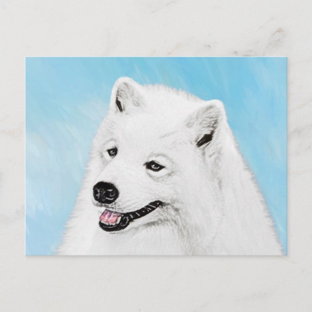 Samoyed Painting - Cute Original Dog Art Postcard (Front)