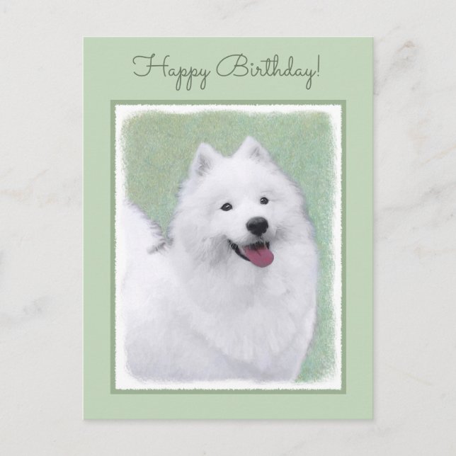 Samoyed Painting - Cute Original Dog Art Postcard (Front)