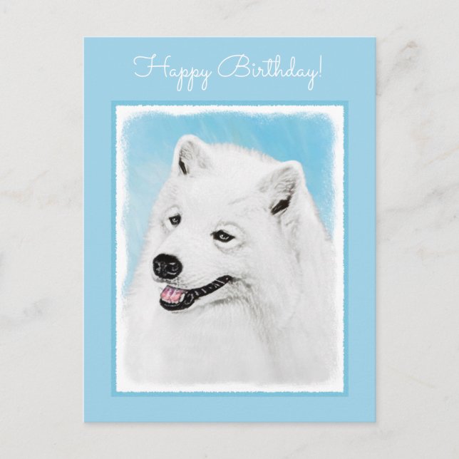 Samoyed Painting - Cute Original Dog Art Postcard (Front)