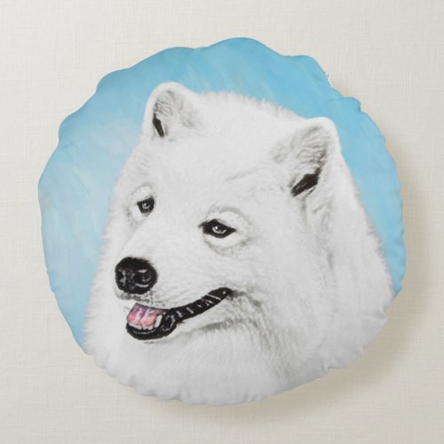 Samoyed Painting _ Cute Original Dog Art Round Pillow