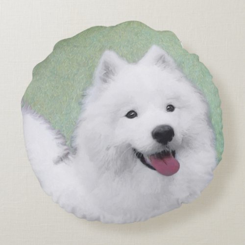 Samoyed Painting _ Cute Original Dog Art Round Pillow