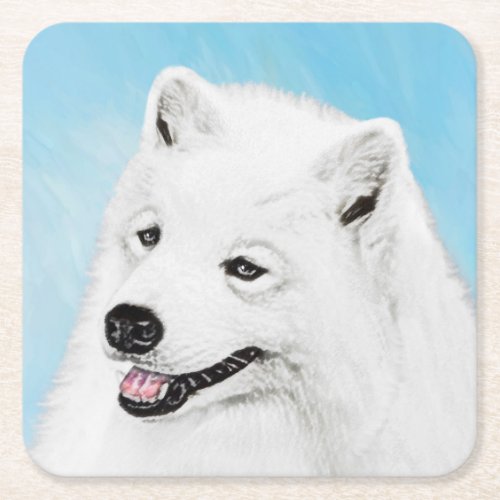 Samoyed Painting _ Cute Original Dog Art Square Paper Coaster