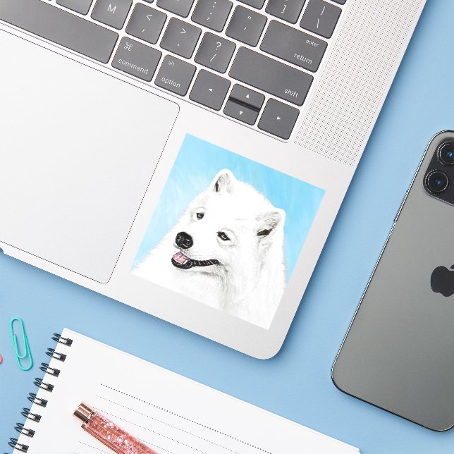 Samoyed Painting - Cute Original Dog Art Sticker (Laptop w/ iPhone)