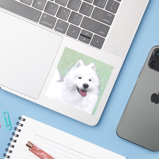 Samoyed Painting - Cute Original Dog Art Sticker (Laptop w/ iPhone)
