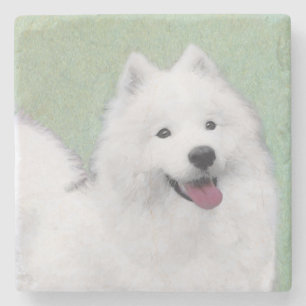 Samoyed Painting - Cute Original Dog Art Stone Coaster
