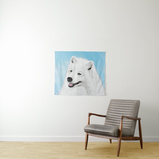 Samoyed Painting - Cute Original Dog Art Tapestry (In Situ (Horizontal))