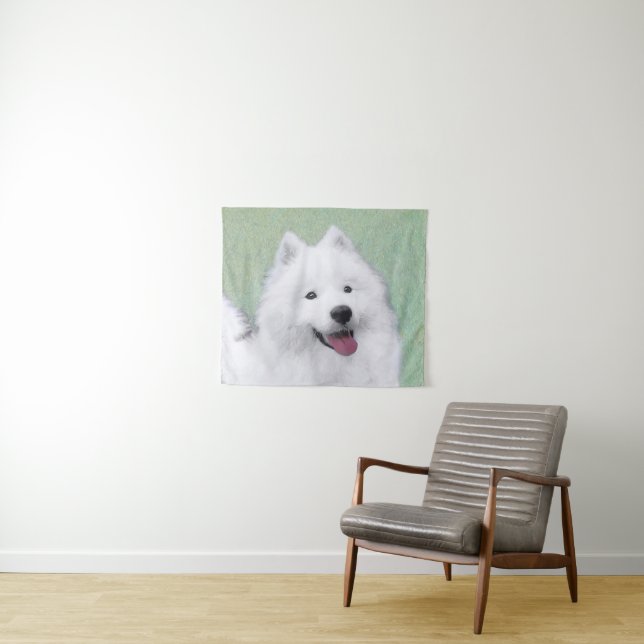 Samoyed Painting - Cute Original Dog Art Tapestry (In Situ (Horizontal))