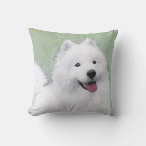Samoyed Painting _ Cute Original Dog Art Throw Pillow
