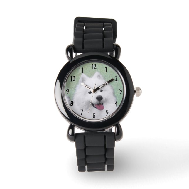 Samoyed Painting - Cute Original Dog Art Watch (Front)