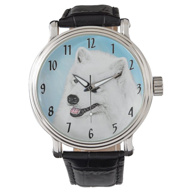 Samoyed Painting - Cute Original Dog Art Watch (Front)