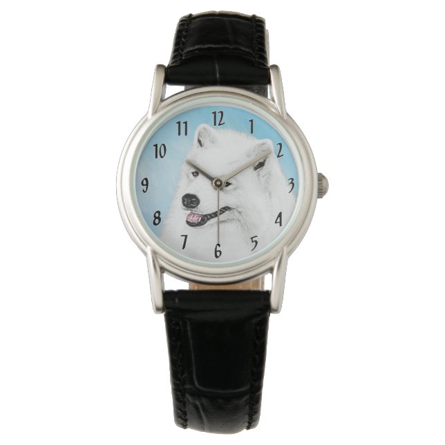 Samoyed Painting - Cute Original Dog Art Watch (Front)