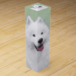 Samoyed Painting - Cute Original Dog Art Wine Box