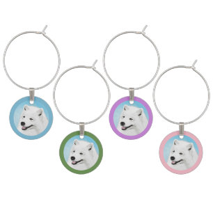 Samoyed Painting - Cute Original Dog Art Wine Charm