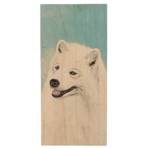 Samoyed Painting - Cute Original Dog Art Wood Flash Drive