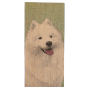 Samoyed Painting - Cute Original Dog Art Wood Flash Drive