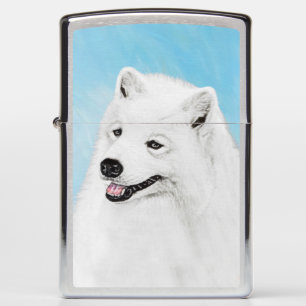 Samoyed Painting - Cute Original Dog Art Zippo Lighter