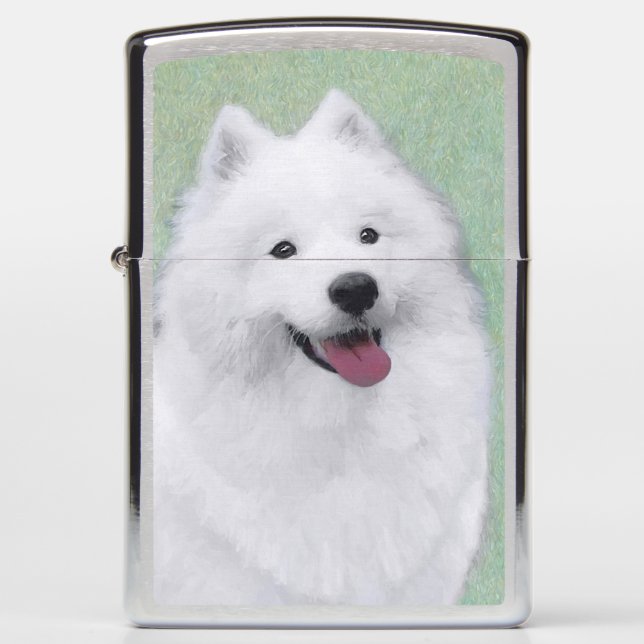 Samoyed Painting - Cute Original Dog Art Zippo Lighter (Front)