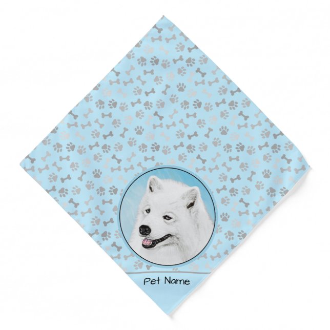 Samoyed Painting White Cute Original Pet Dog Art Bandana (Front)