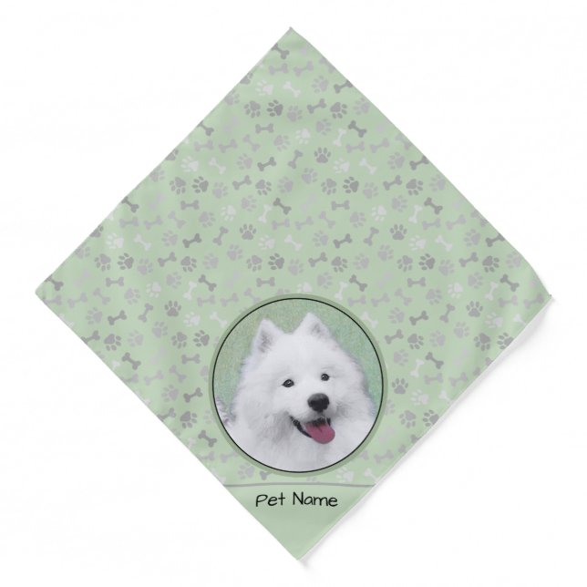 Samoyed Painting White Cute Original Pet Dog Art Bandana (Front)