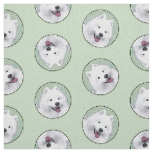 Samoyed Painting White Cute Original Pet Dog Art Fabric