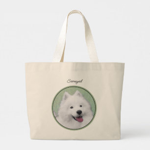Samoyed Painting White Cute Original Pet Dog Art Large Tote Bag