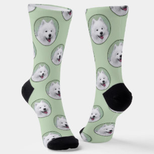 Samoyed Painting White Cute Original Pet Dog Art Socks