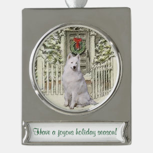 Samoyed Personalized Christmas Silver Plated Banner Ornament