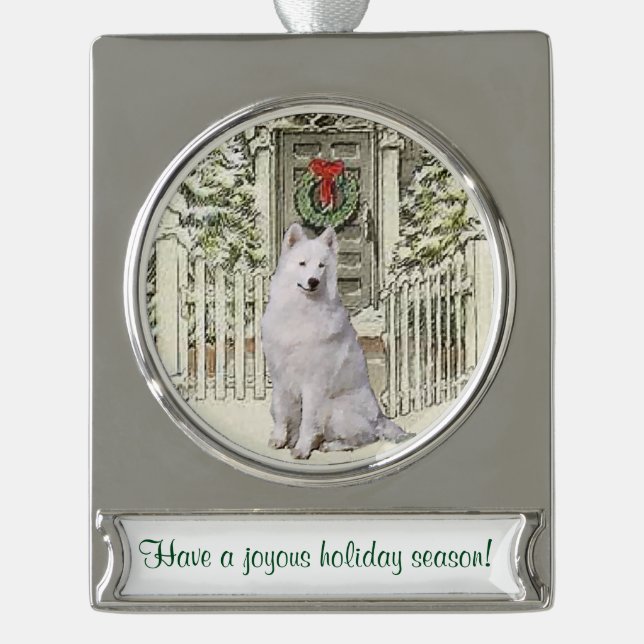 Samoyed Personalized Christmas Silver Plated Banner Ornament (Front)