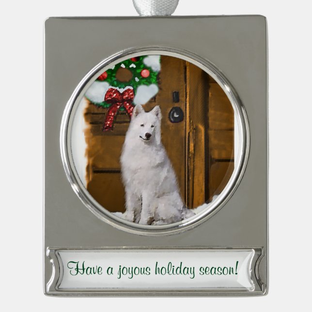 Samoyed Personalized Christmas Silver Plated Banner Ornament (Front)