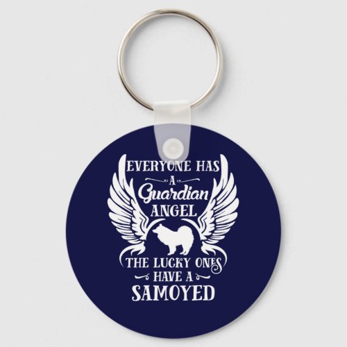 Samoyed pet dog guardian angel keychain