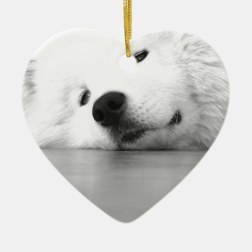 Samoyed Photo Dog White Ceramic Ornament