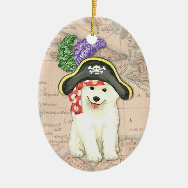Samoyed Pirate Ceramic Ornament (Front)
