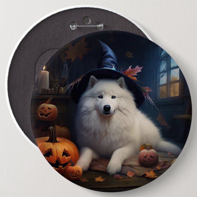 Samoyed Pumpkins Halloween Scary Button (Front & Back)