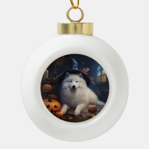 Samoyed Pumpkins Halloween Scary Ceramic Ball Christmas Ornament