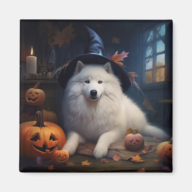 Samoyed Pumpkins Halloween Scary Magnet (Front)
