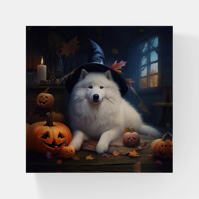 Samoyed Pumpkins Halloween Scary Paperweight (Front)