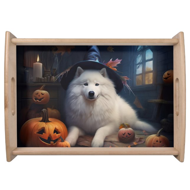 Samoyed Pumpkins Halloween Scary Serving Tray (Front)