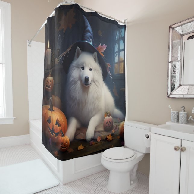 Samoyed Pumpkins Halloween Scary Shower Curtain (In Situ)