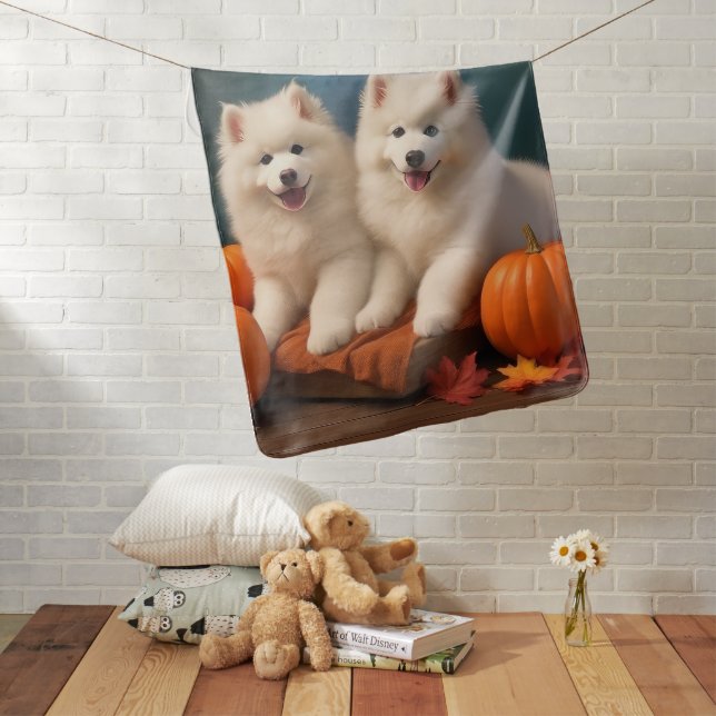 Samoyed Puppy Autumn Delight Pumpkin  Baby Blanket (In Situ)