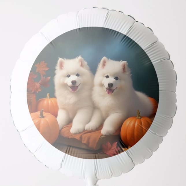 Samoyed Puppy Autumn Delight Pumpkin  Balloon (Front)
