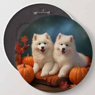 Samoyed Puppy Autumn Delight Pumpkin Button