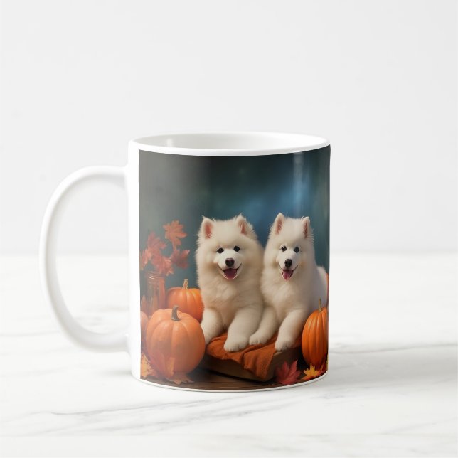 Samoyed Puppy Autumn Delight Pumpkin  Coffee Mug (Left)