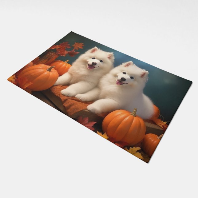Samoyed Puppy Autumn Delight Pumpkin  Doormat (Angled)