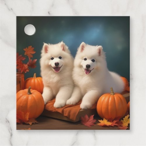 Samoyed Puppy Autumn Delight Pumpkin  Favor Tags