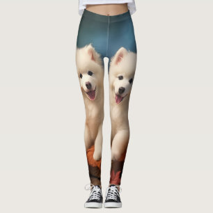Samoyed Puppy Autumn Delight Pumpkin Leggings
