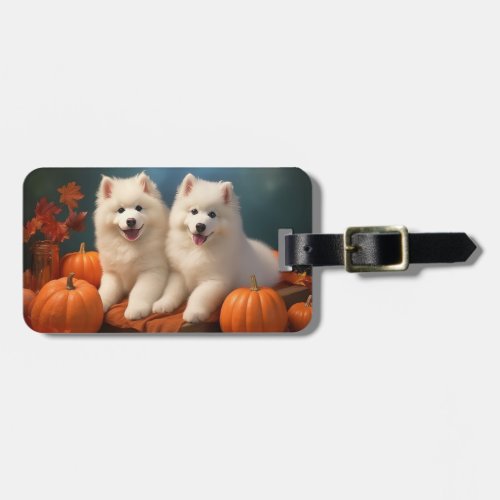 Samoyed Puppy Autumn Delight Pumpkin  Luggage Tag