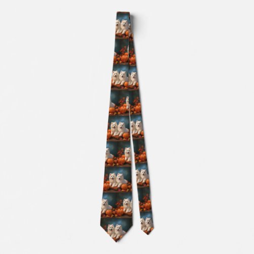 Samoyed Puppy Autumn Delight Pumpkin  Neck Tie