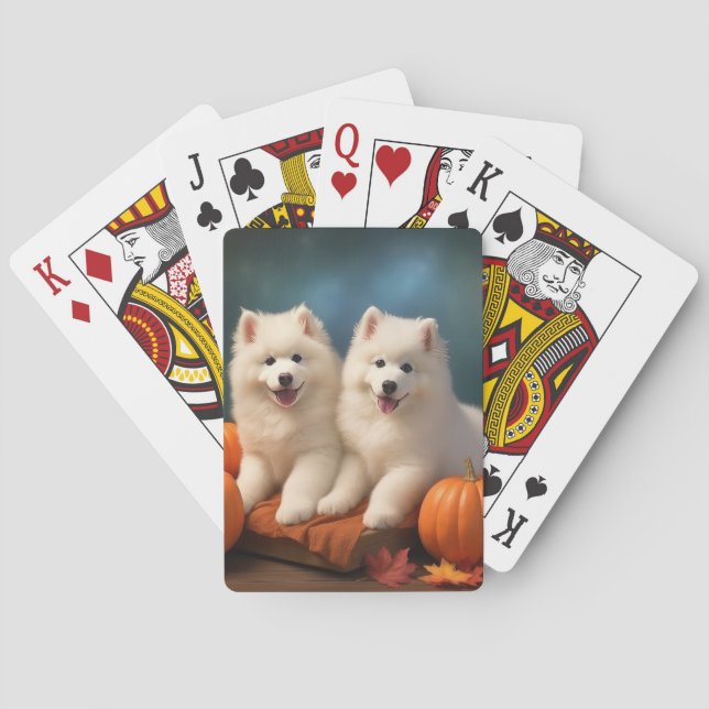 Samoyed Puppy Autumn Delight Pumpkin  Poker Cards (Back)