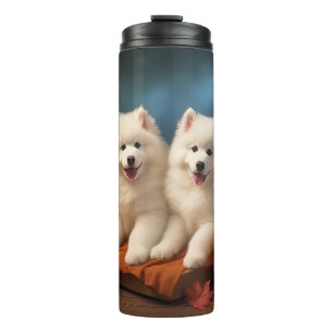 Samoyed Puppy Autumn Delight Pumpkin Thermal Tumbler