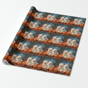 Samoyed Puppy Autumn Delight Pumpkin Wrapping Paper